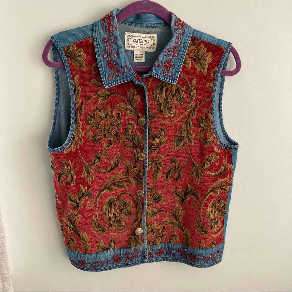 Vintage boho hippie 70s bohemian denim cotton tapestry vest